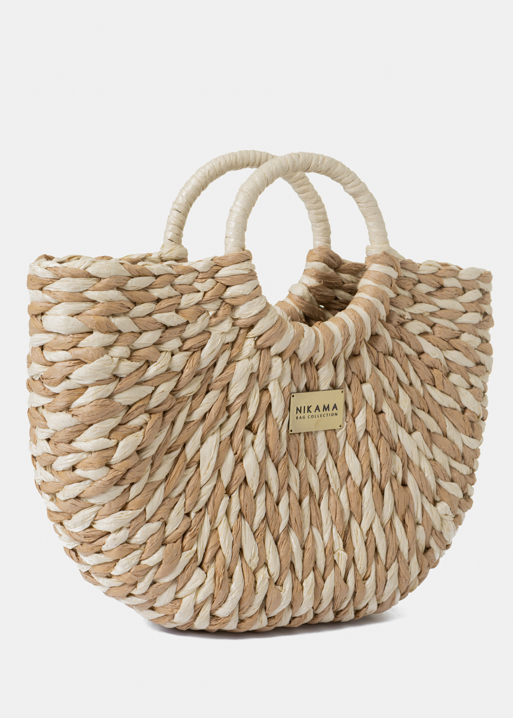 Beige & Ecru Midi Knitted Bag